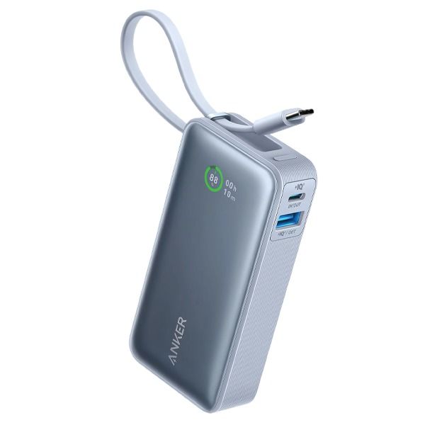 شاحن متنقل بقوة 30 واط شحن سريع بسعة 10000 مللي أمبير مع كيبل USB-C مدمج من Anker | أزرق شاحن متنقل بقوة 30 واط شحن سريع بسعة 10000 مللي أمبير مع كيبل USB-C مدمج من Anker | أزرق